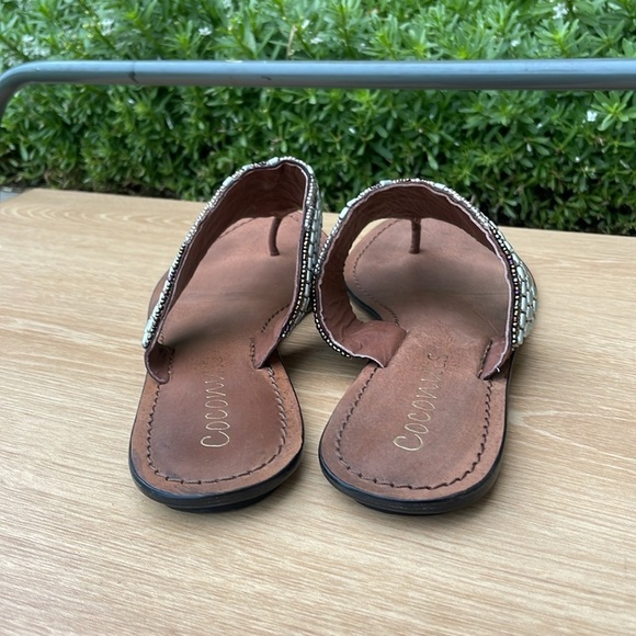Coconuts Leather Beaded Brown and Beige Sandals Size 9 - Picture 4 of 10